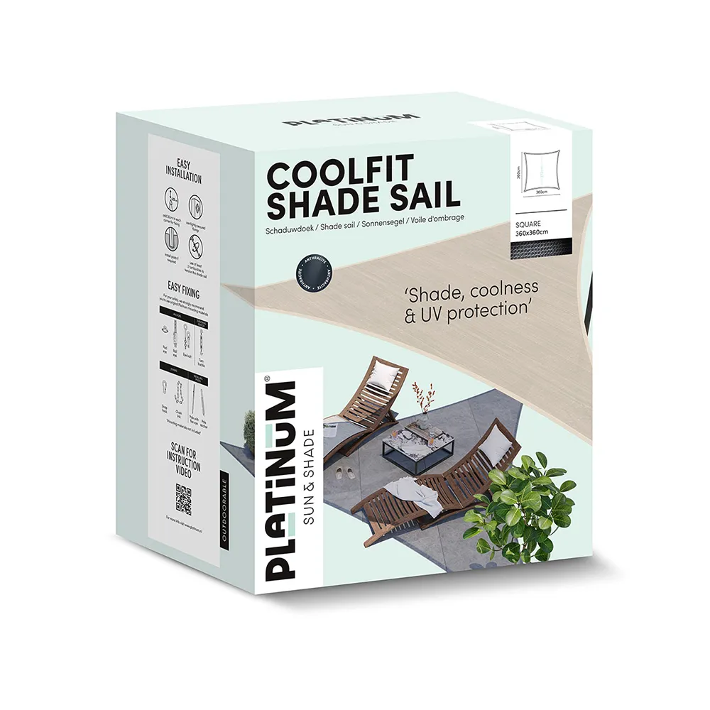 Coolfit solseil firkantet 360x360cm svart