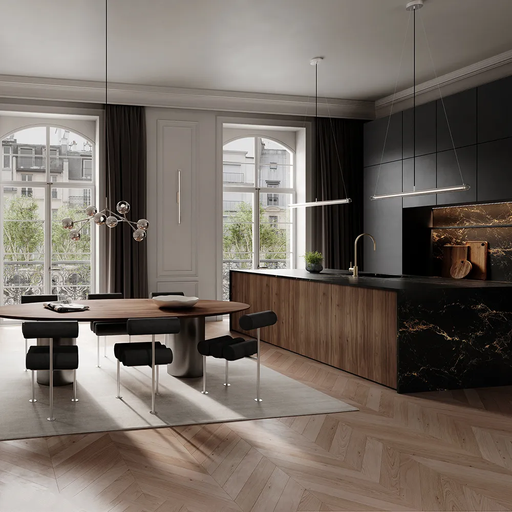 Hiro spisestol i rustfritt stål - anilinskinn svart