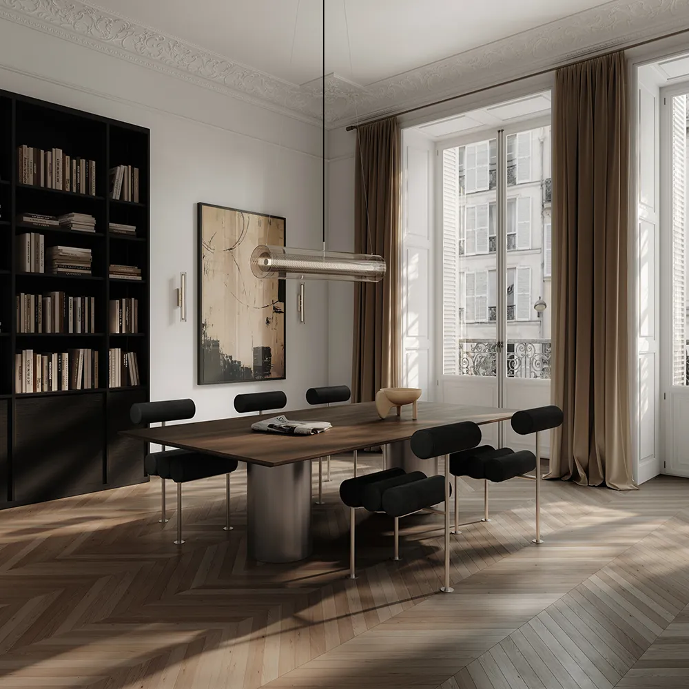 Hiro spisestol i rustfritt stål - anilinskinn svart