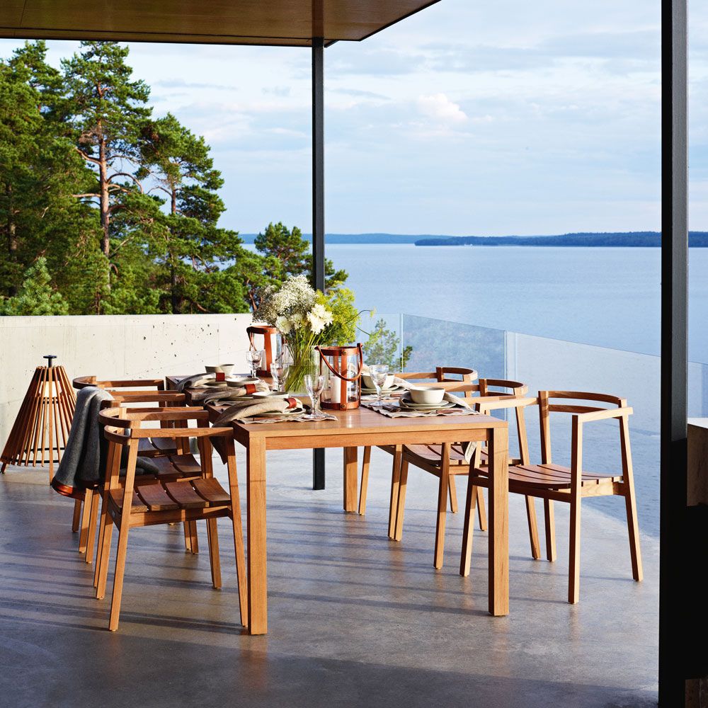 Oxnö spisebord 100 x 220–300 cm teak Skargaarden