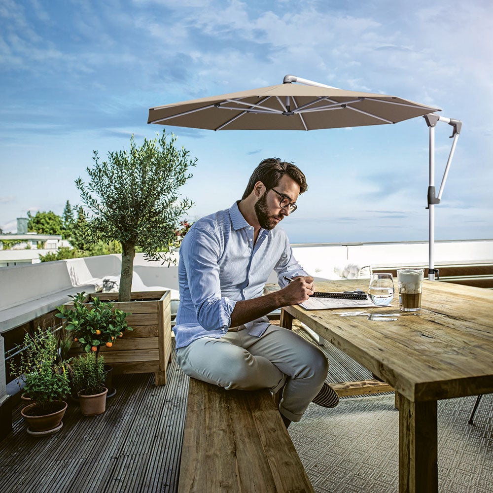 Sunwing Casa fritthengende parasoll 330 x 330 cm kat.5 anodisert aluminium / 502 Thunder Glatz