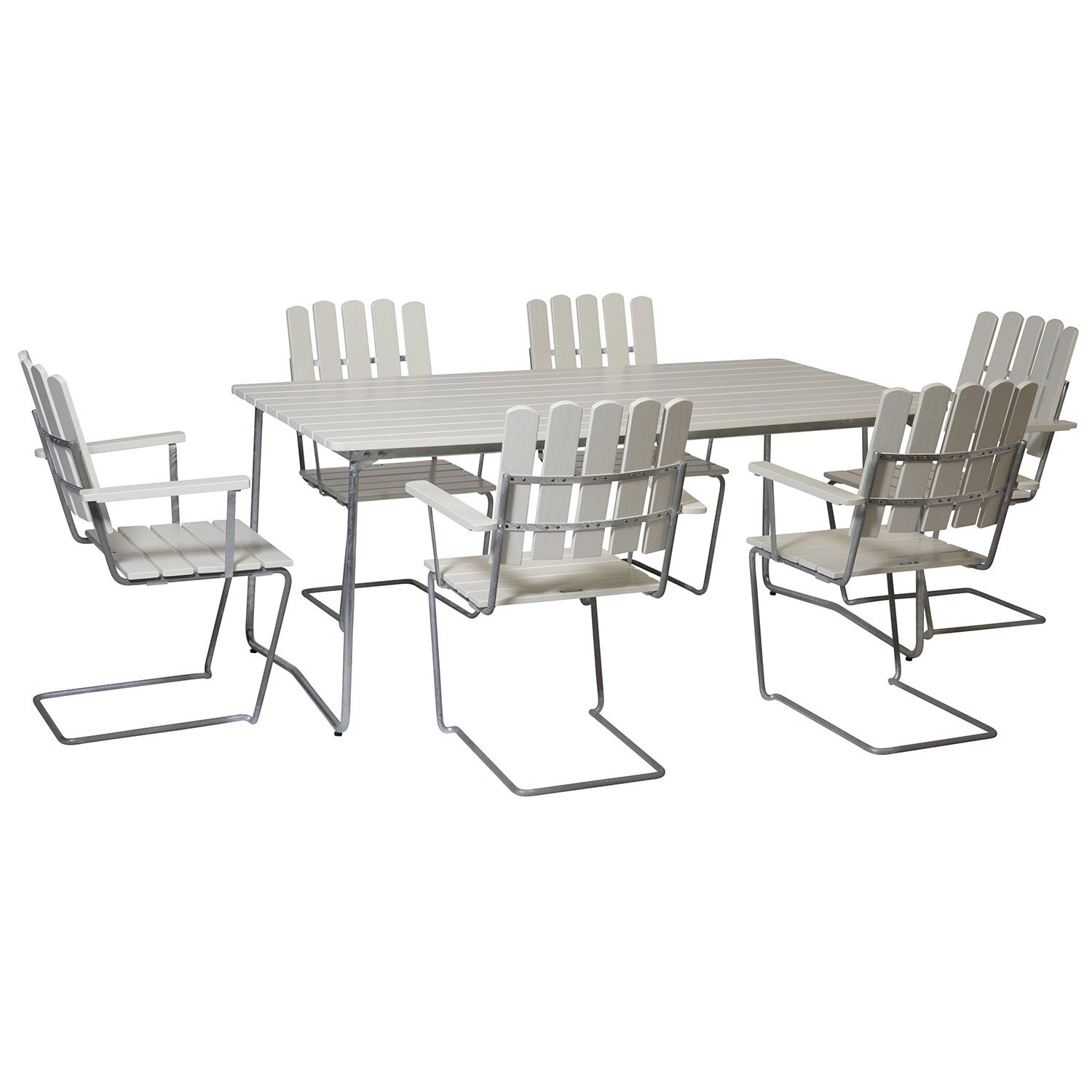 Bord B31 170 hvitlakkert eik / varmforsinket stativ Grythyttan Stålmöbler