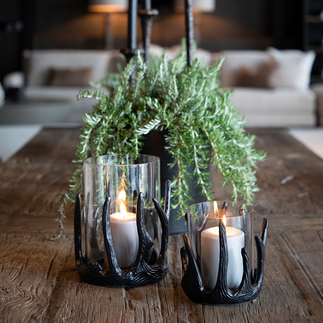Antler lyslykt stor svart Artwood