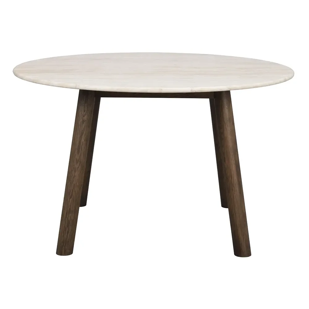 Taransay spisebord Ø125 cm beige travertin/brun eik