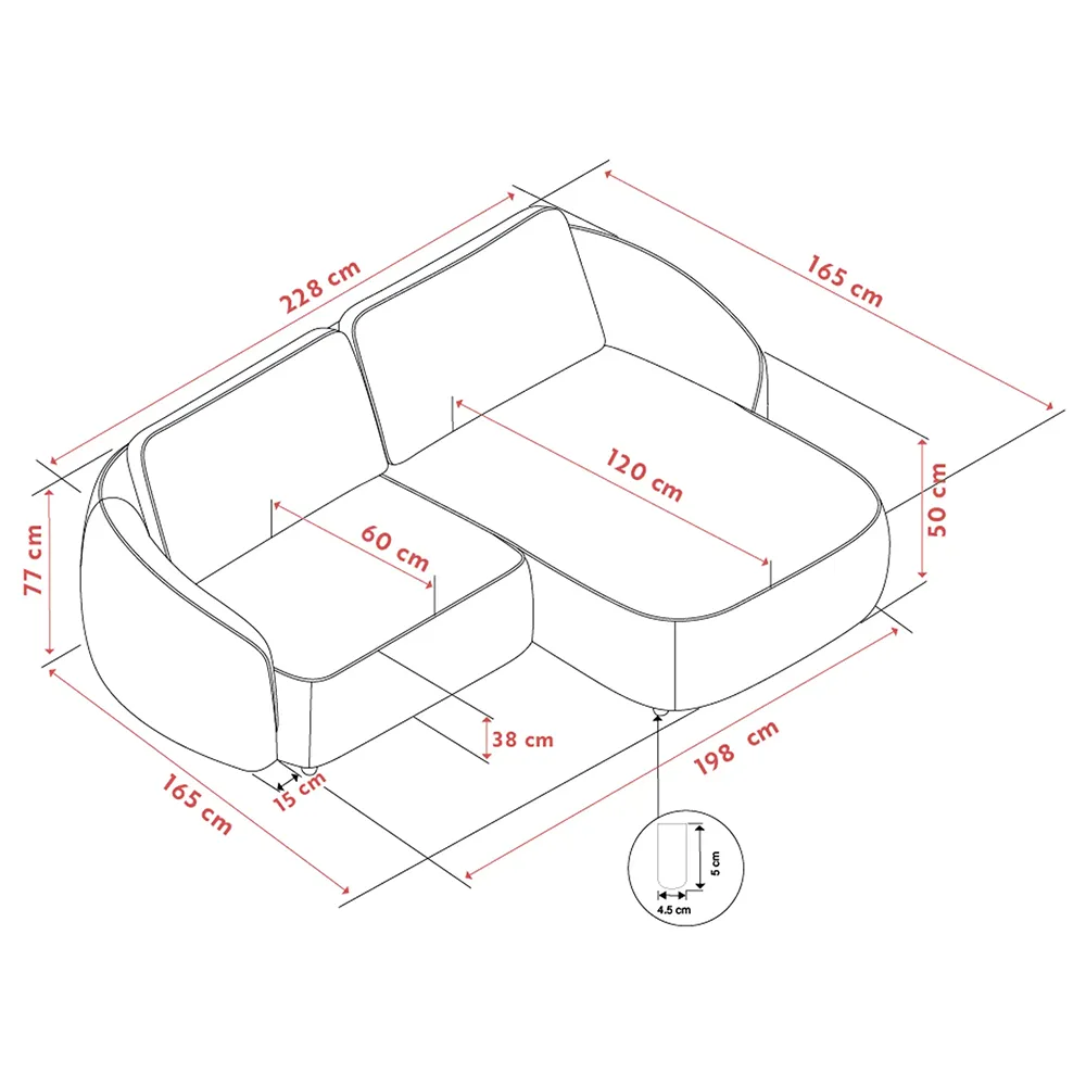 Norris sofa 3-seter sofa chaiselong høyre stoff Anna lys beige