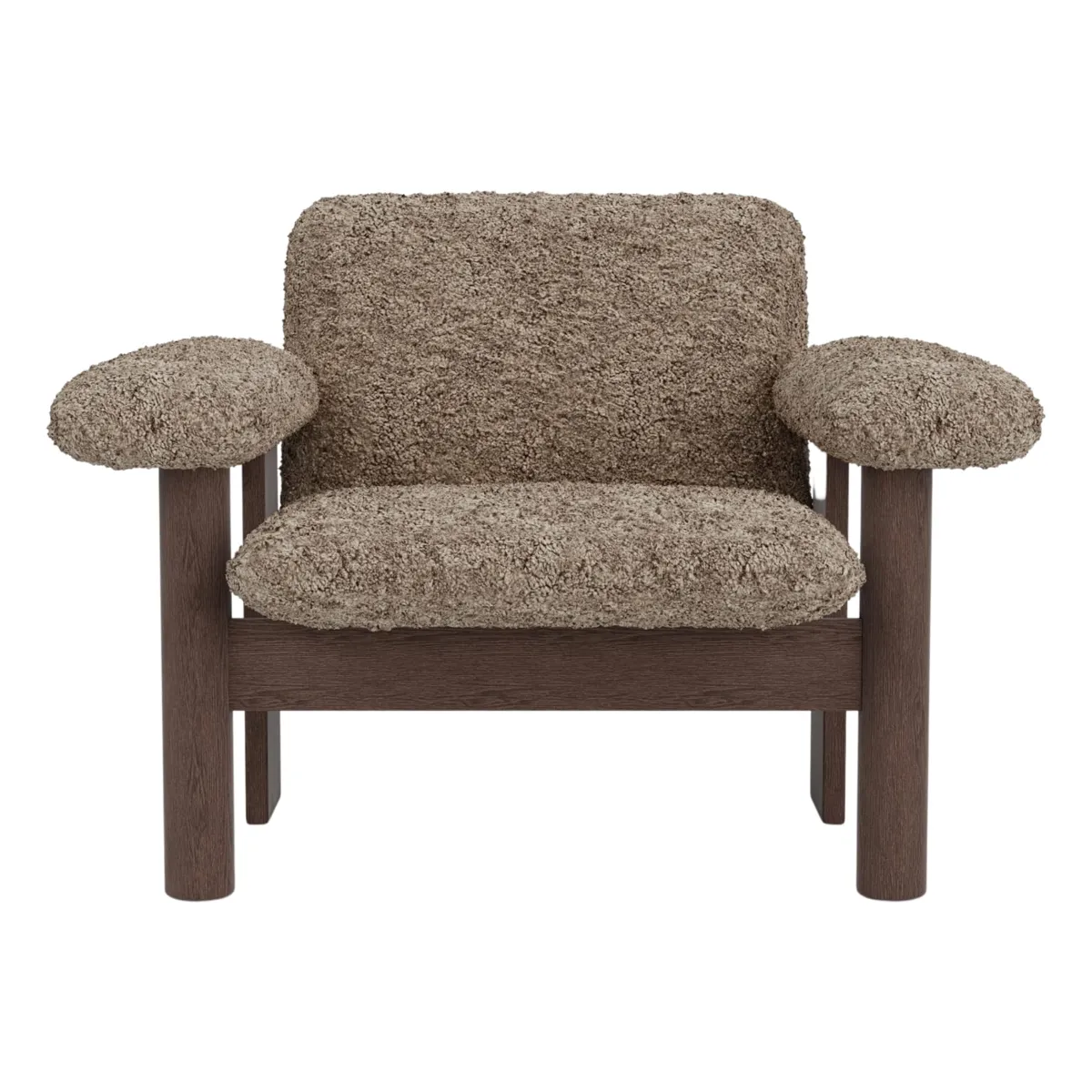 Brasilia loungestol helpolstret, lav rygg, firbent understell, mørkbeiset massiv eik, Sheepskin Nevotex Sahara