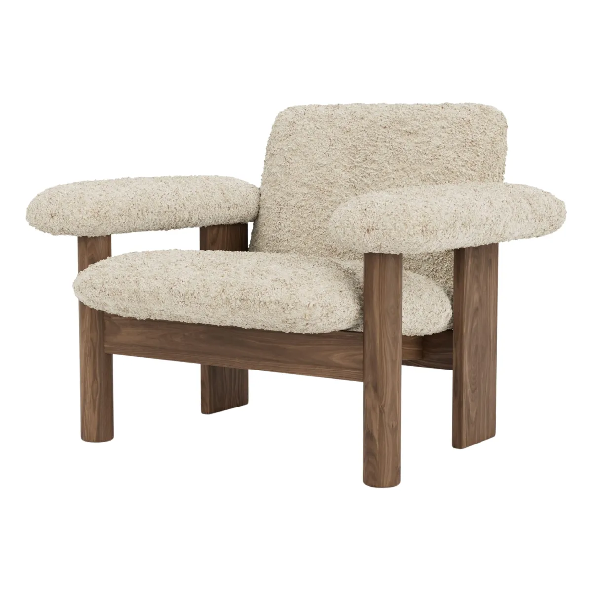 Brasilia loungestol helpolstret lav rygg firbent understell massiv valnøtt Sheepskin Nevotex Nature