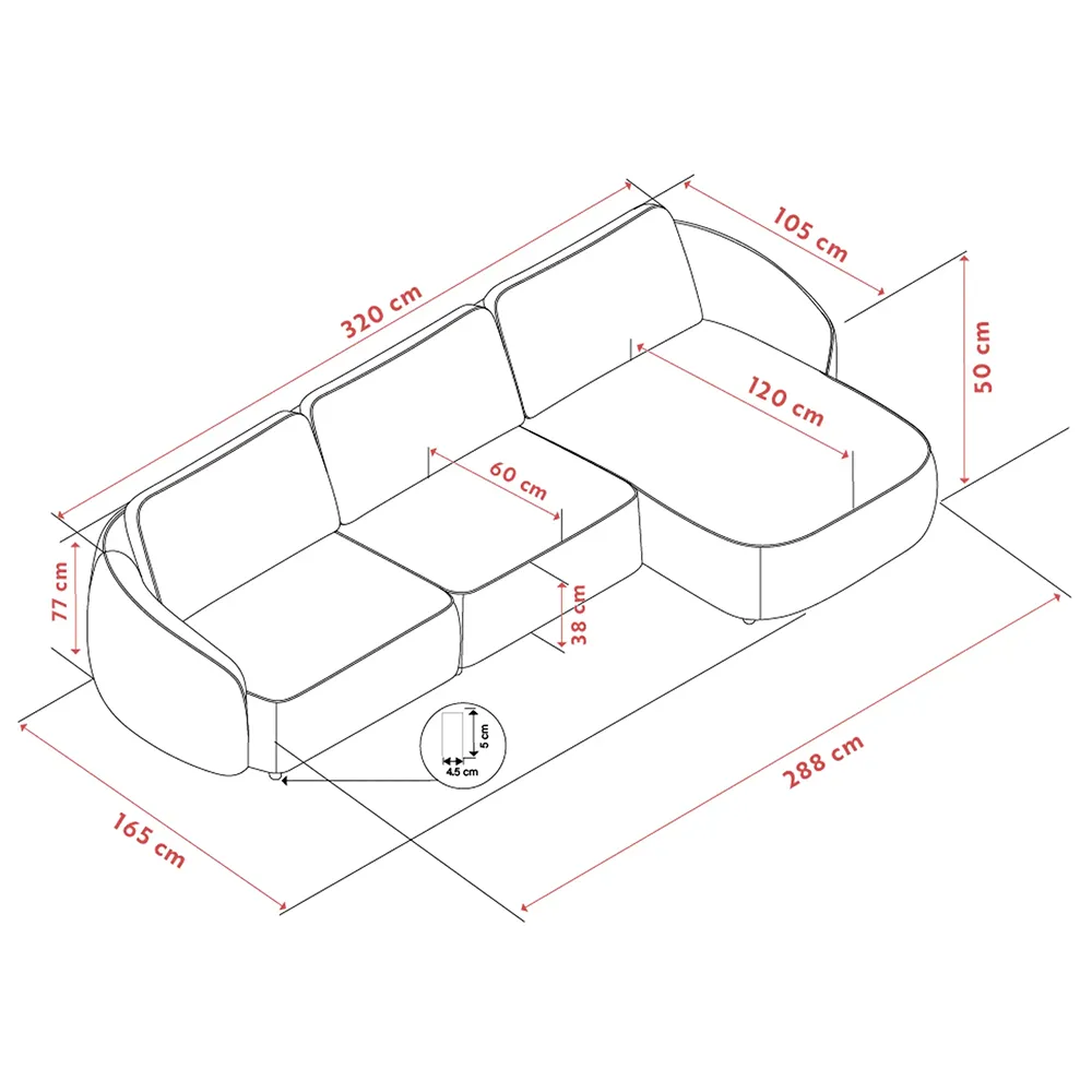Norris sofa 4-seter sofa chaiselong høyre stoff Anna lys beige