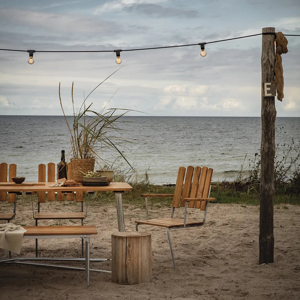 A2 Lenestol ubehandlet teak / varmegalvanisert stativ Grythyttan Stålmöbler