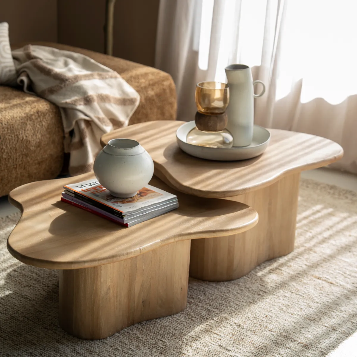 Fall Sett med to innskuddsbord - natural 75x75x38 cm / 75x65x32 cm