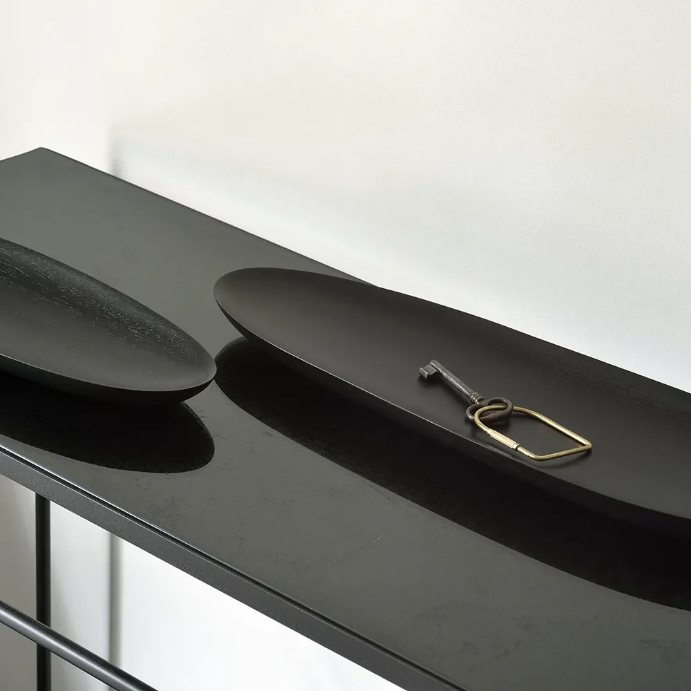 Thin ovale brett lakkert svart mahogni- sett med 2