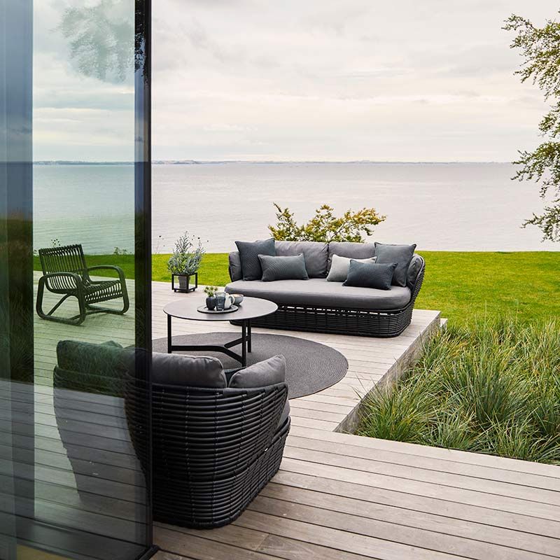 Lounge Chair Basket Graphite Wicker inkludert grå Cane-Line Airtouch-putesett