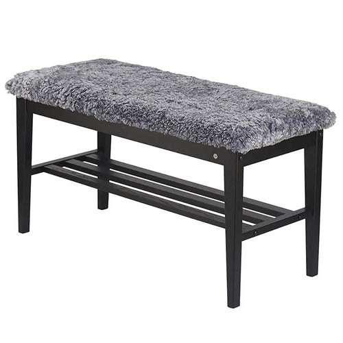 Nadja Bench Svartbeiset eik/safeskinn lysegrå