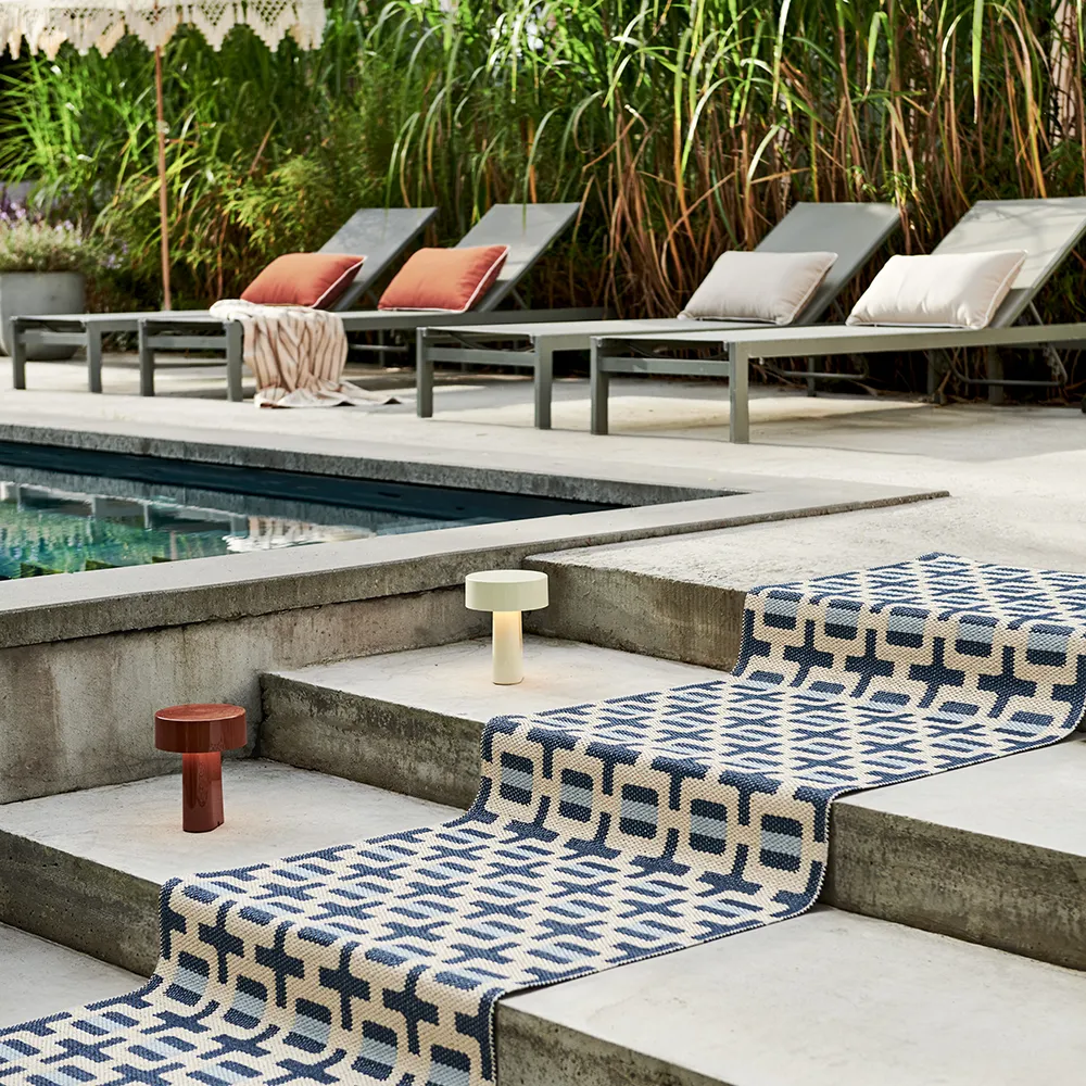 Tom teppe Ocean Blue/Cream/Blue Fog 70 x 240 cm