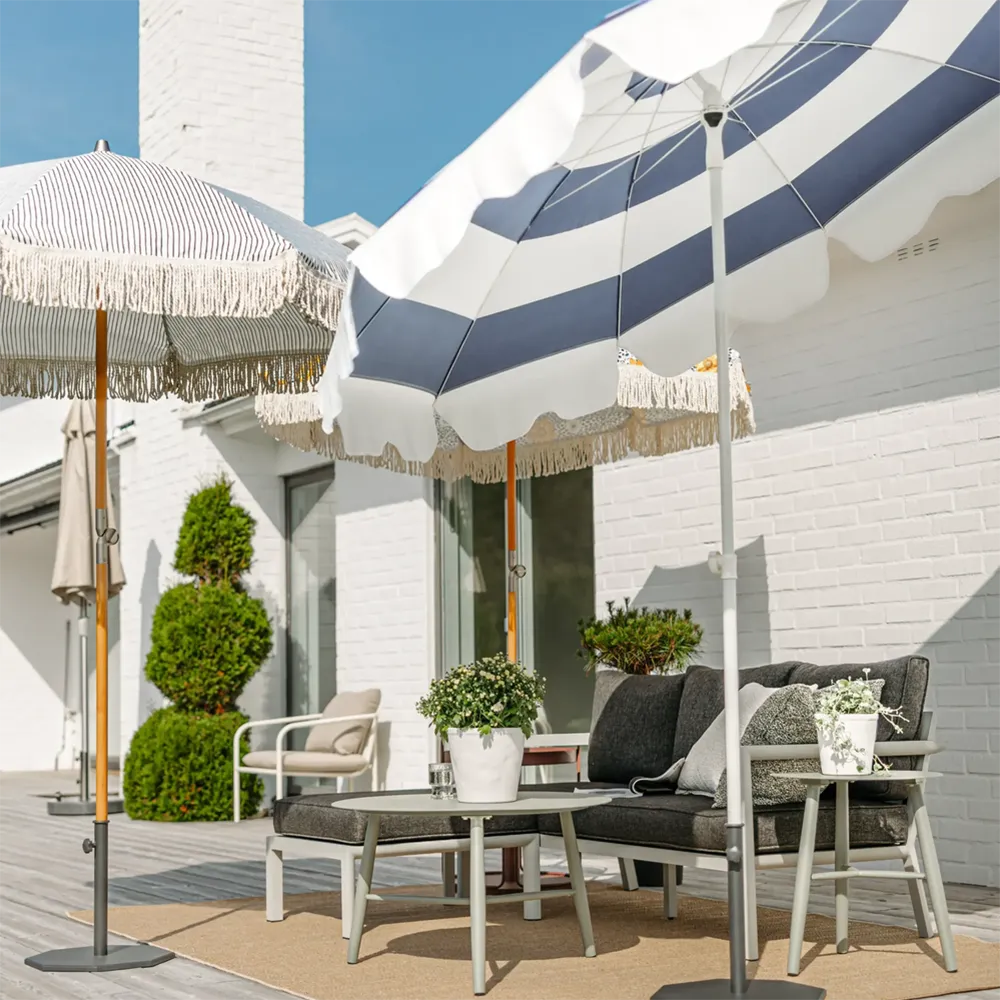 Follina strandparasoll 180 cm Blå-Hvit stripe