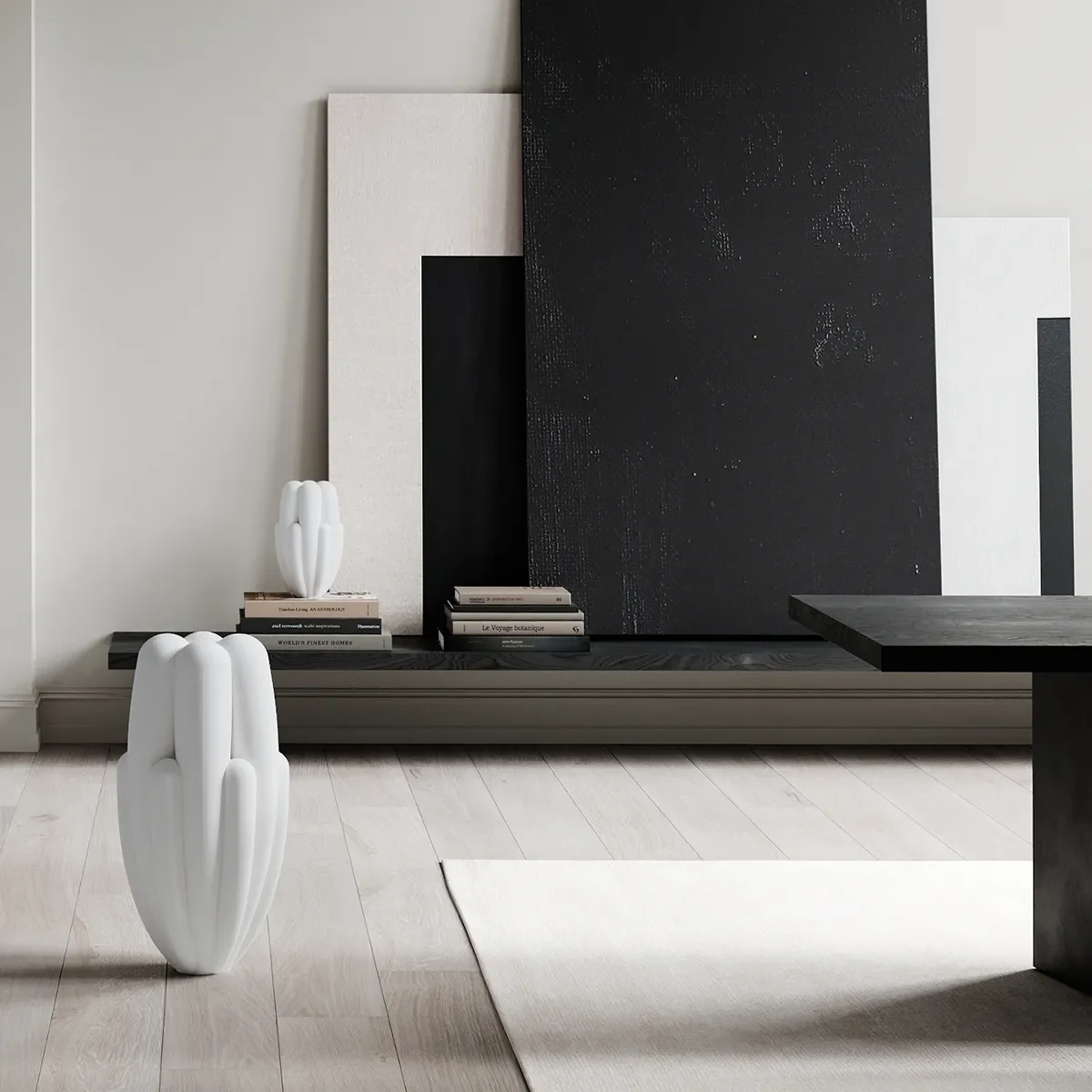 Håndlaget vase Bloom Slim Big Bone White H68 cm