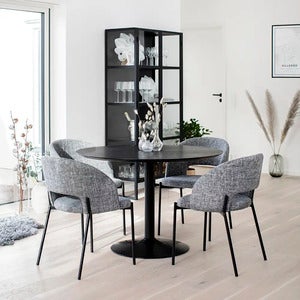 Miles spisebord med trompetfot 110 cm svartbeiset asketrær