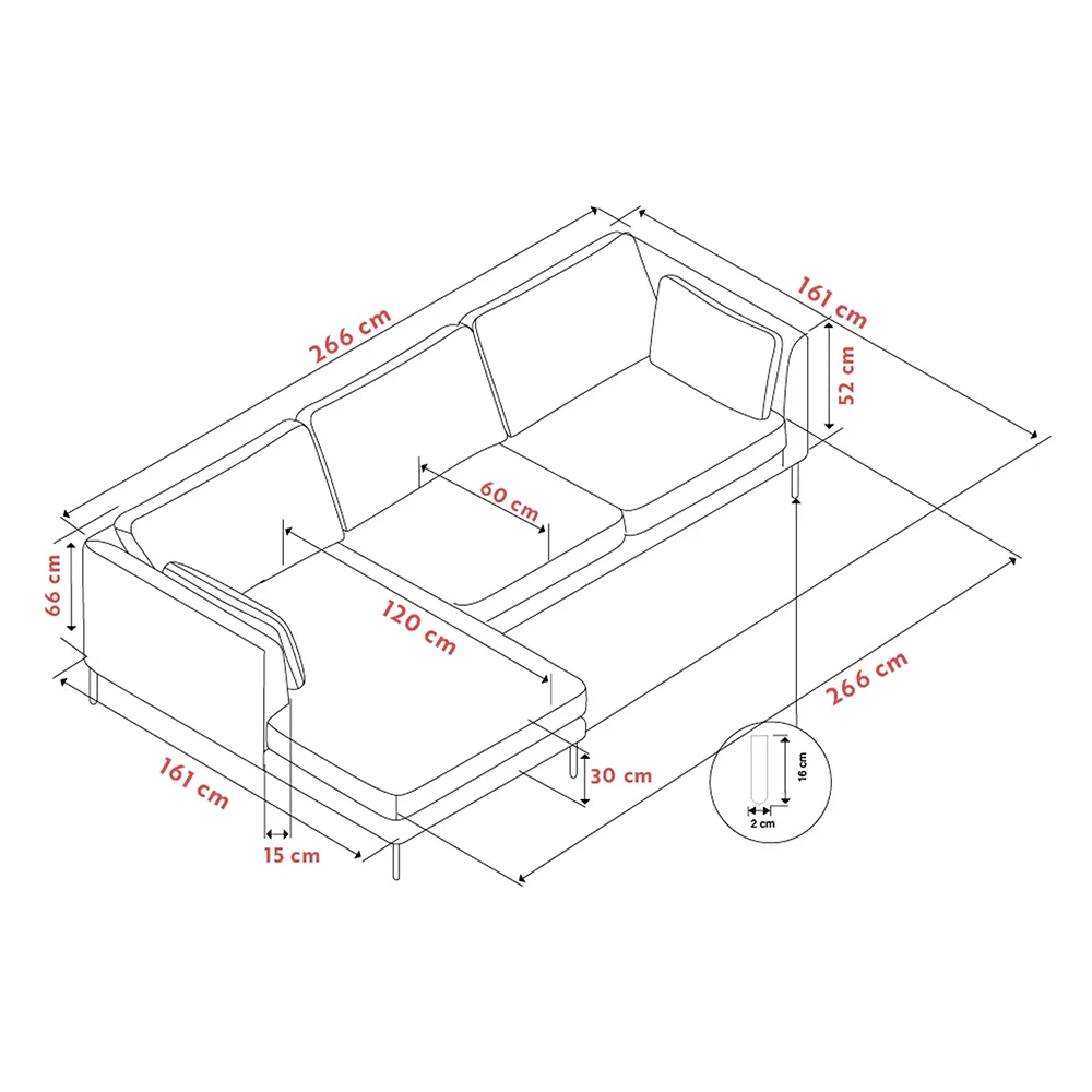 Corwin sofa 3,5-seter sofa chaiselong venstre stoff Rita lys beige