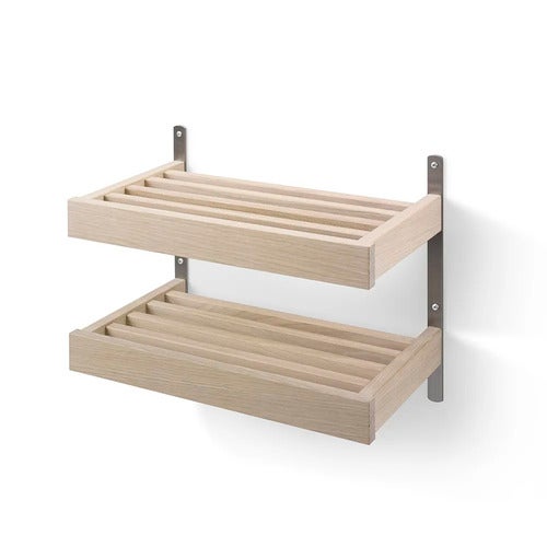 Nadja Skohylle 50 cm 2 nivåer veggmontert Hvitoljet eik/slipt stål
