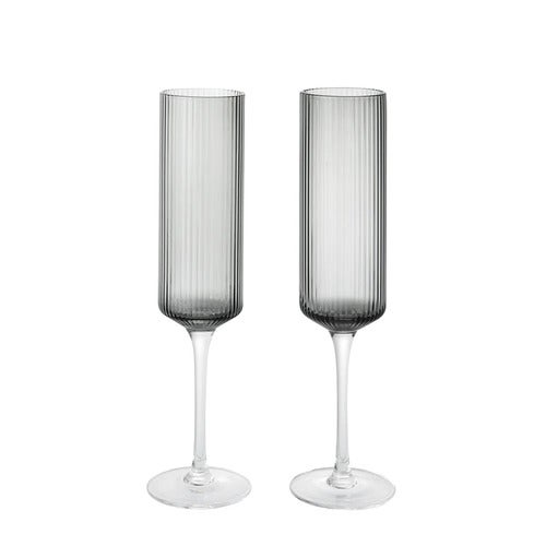 Champagneglass 2-pack Ripple Smoked Grey