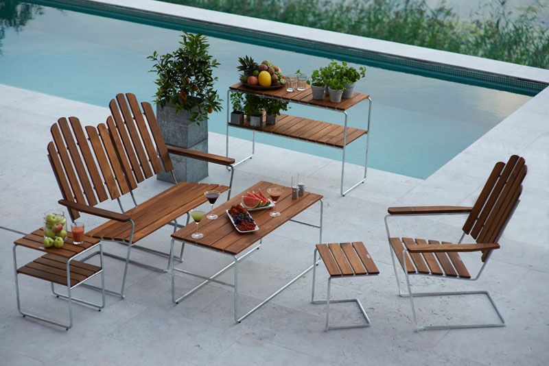 Puff A3 ubehandlet teak/varmforsinket stativ Grythyttan Stålmöbler