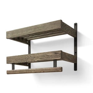 Nadja hattehylle 50 cm 2 nivåer Røkt eik/mattsvart stål