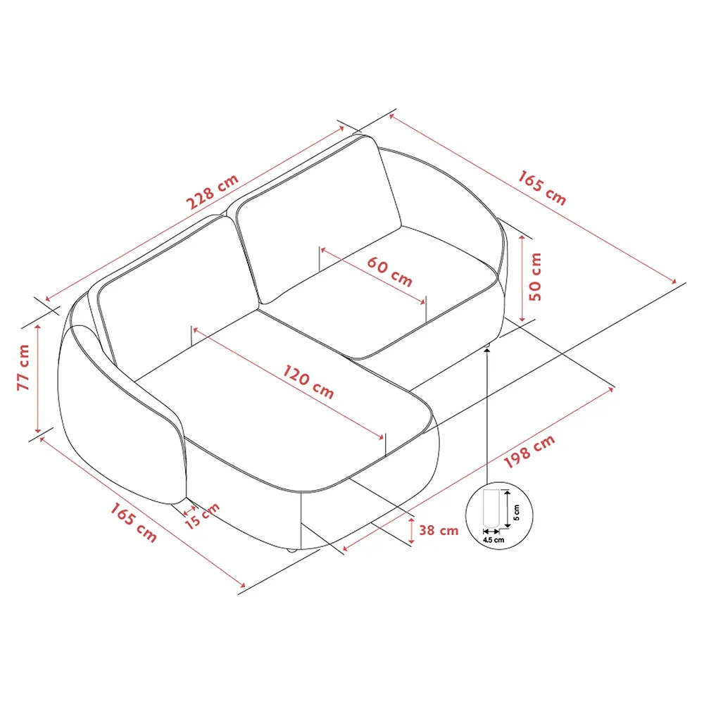 Norris sofa 3-seter sofa chaiselong venstre stoff Anna lys beige