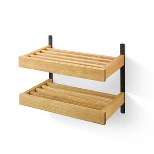 Nadja Skohylle 50 cm 2 nivåer veggmontert Oljet eik/mattsvart stål