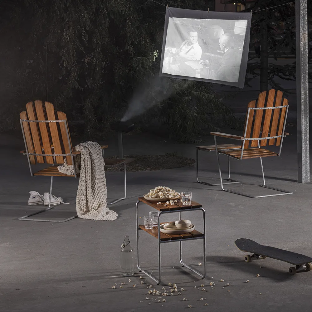 A3 solstol ubehandlet teak/varmforsinket stativ Grythyttan Stålmöbler