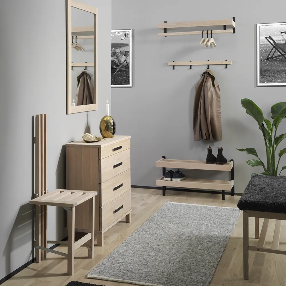 Nadja Skohylle 100 cm veggmontert i 2 nivåer Hvitoljet eik/slipt stål