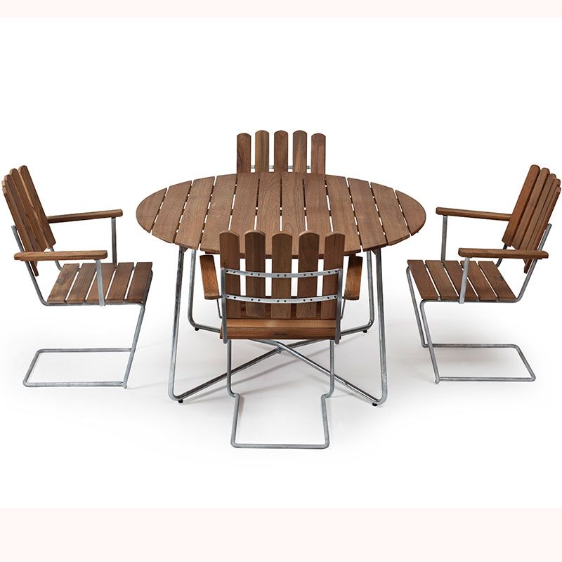 Bord 9A 100 Ubehandlet teak/varmforsinket stativ Grythyttan Stålmöbler