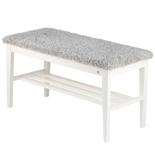 Nadja Bench Hvitlakkert bjørk/saueskinn i lysegrått utseende