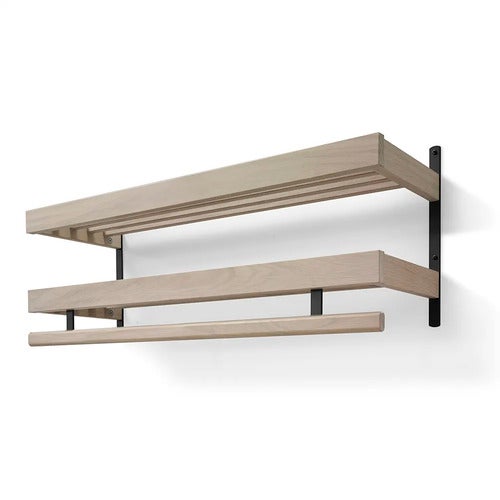 Nadja hattehylle 100 cm 2 nivåer Hvitoljet eik/mattsvart stål