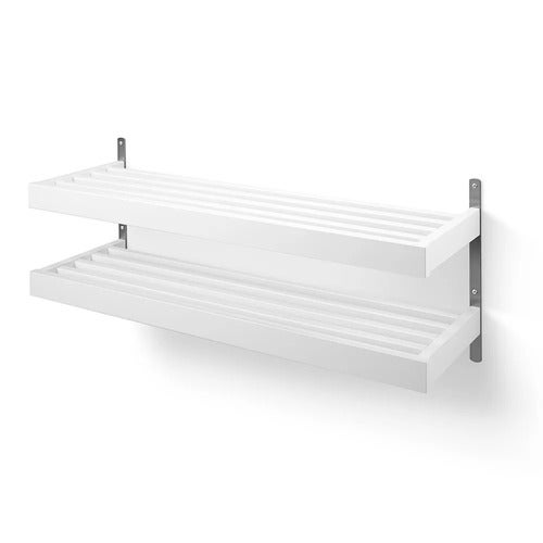 Nadja Skohylle 100 cm 2 nivåer veggmontert Hvitlakkert bjørk/slipt stål 