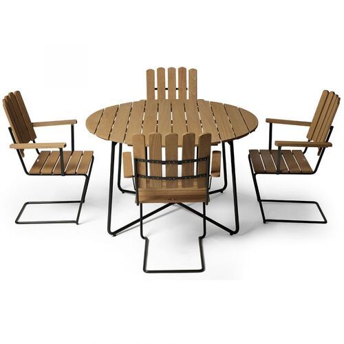 Spisegruppe 9A Ø 120 cm og A2 eik grønn Grythyttan Stålmöbler