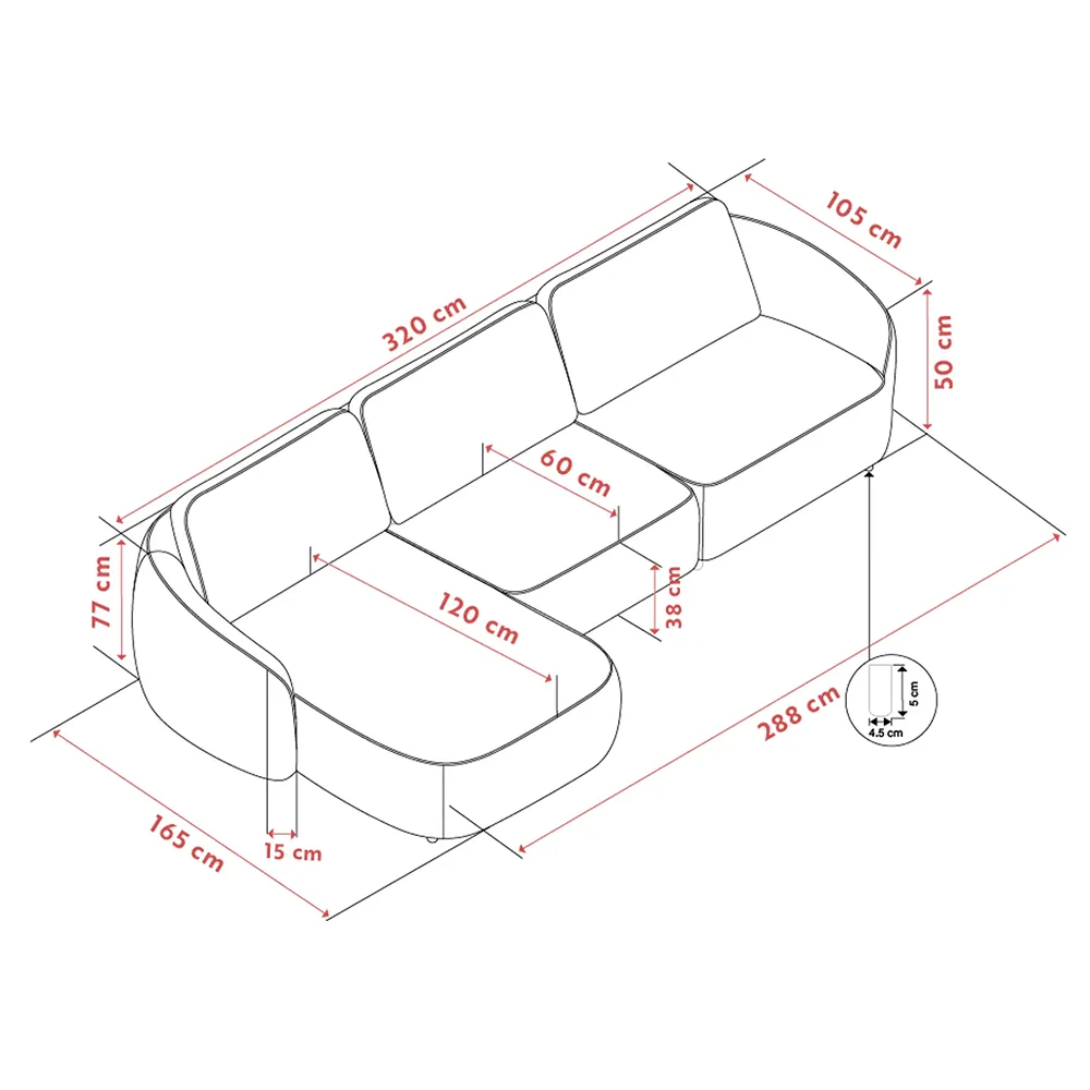 Norris sofa 4-seter sofa chaiselong venstre stoff Anna lys beige
