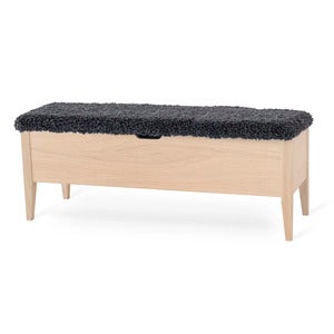 Klinte benk 120 cm hvitoljet eik med saueskinnimitasjon