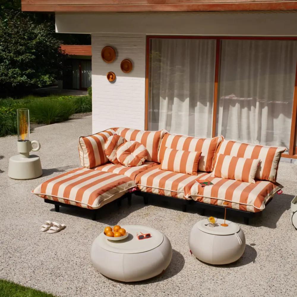 sirkelpute dekorativ pute stripe oransje kremfarget