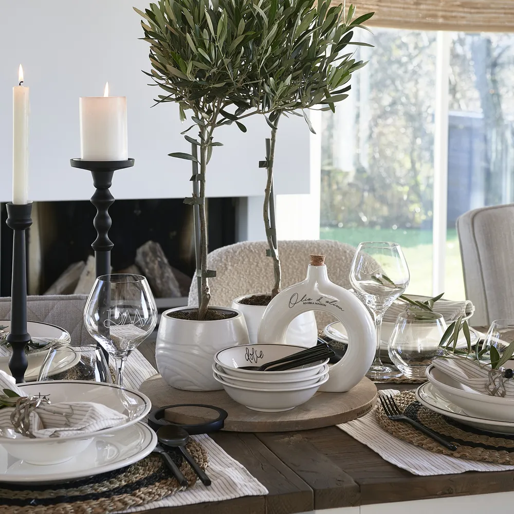 Håndlaget Eddik- og oljeflaske Olio D'Oliva Off White