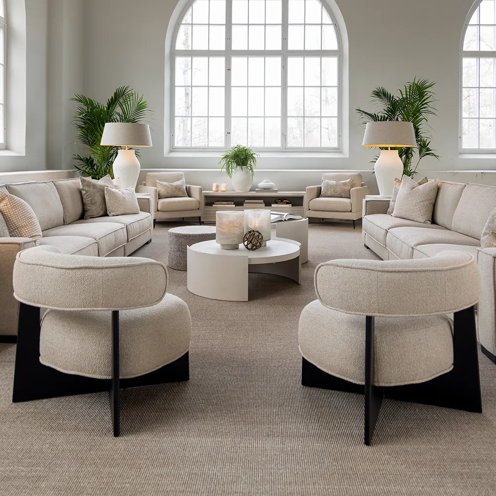 Porto lenestol i stoff Rhyme beige