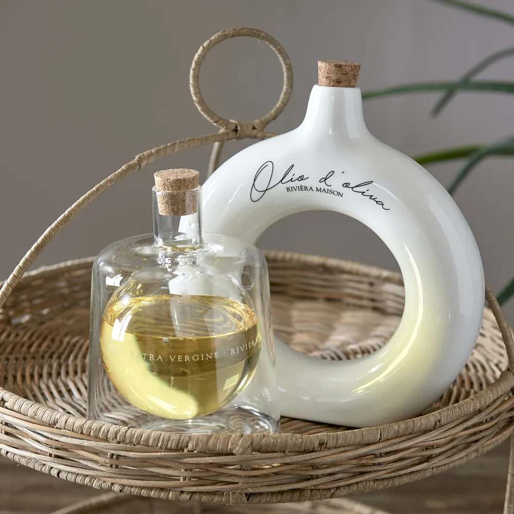 Håndlaget Eddik- og oljeflaske Olio D'Oliva Off White