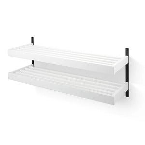 Nadja Skohylle 100 cm i 2 nivåer veggmontert Hvitlakkert bjørk/mattsvart stål 