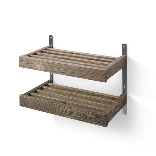 Nadja Skohylle 50 cm 2 nivåer veggmontert røkt eik/slipt stål