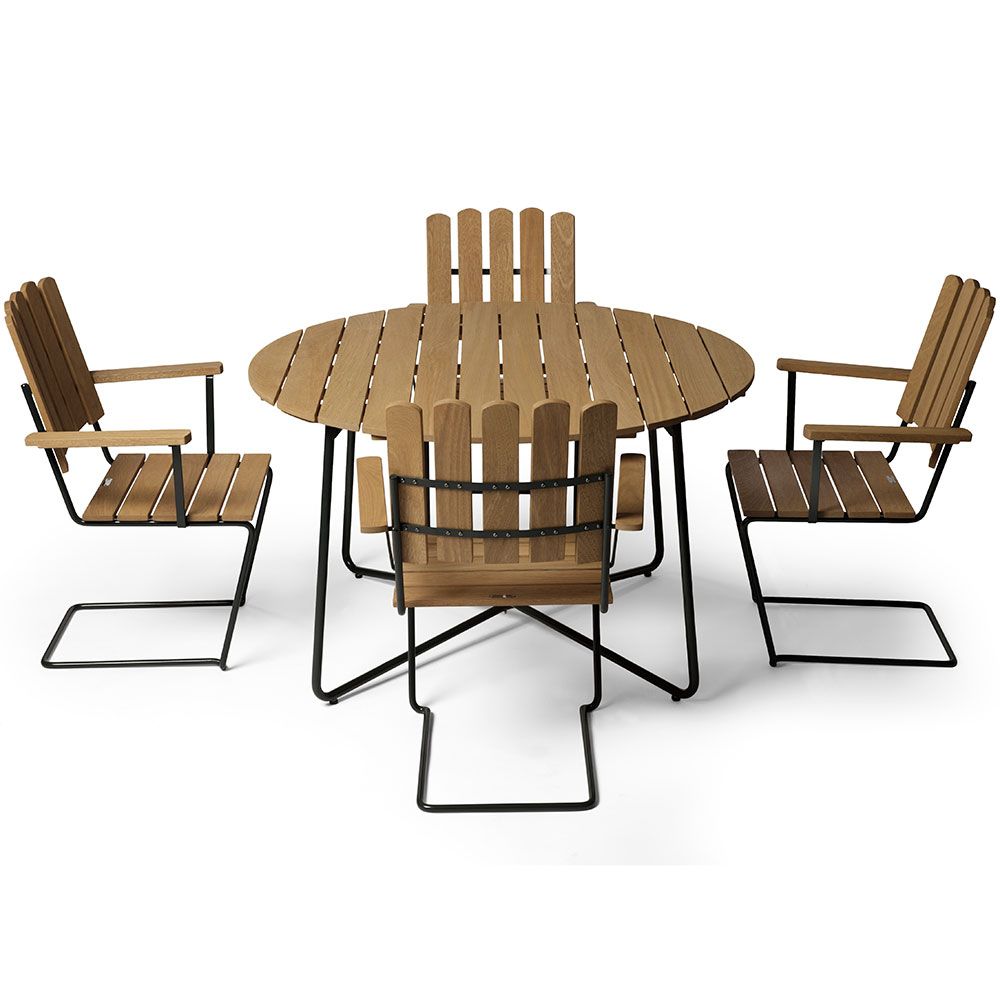 A2 Lenestol i oljet eik / mørkegrønt stativ Grythyttan Stålmöbler