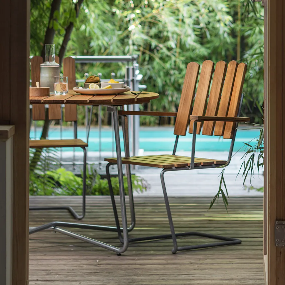 A2 Lenestol ubehandlet teak / varmegalvanisert stativ Grythyttan Stålmöbler