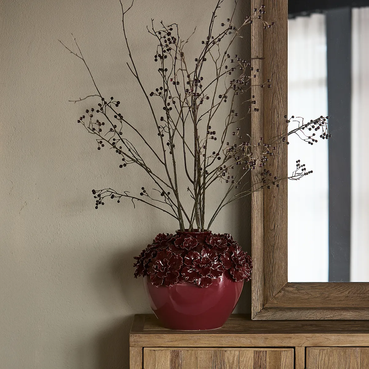 Håndlaget Vase Blossom L Burgundy