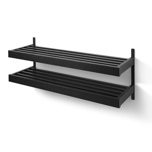 Nadja Skohylle 100 cm i 2 nivåer veggmontert Svartbeiset eik/mattsvart stål 