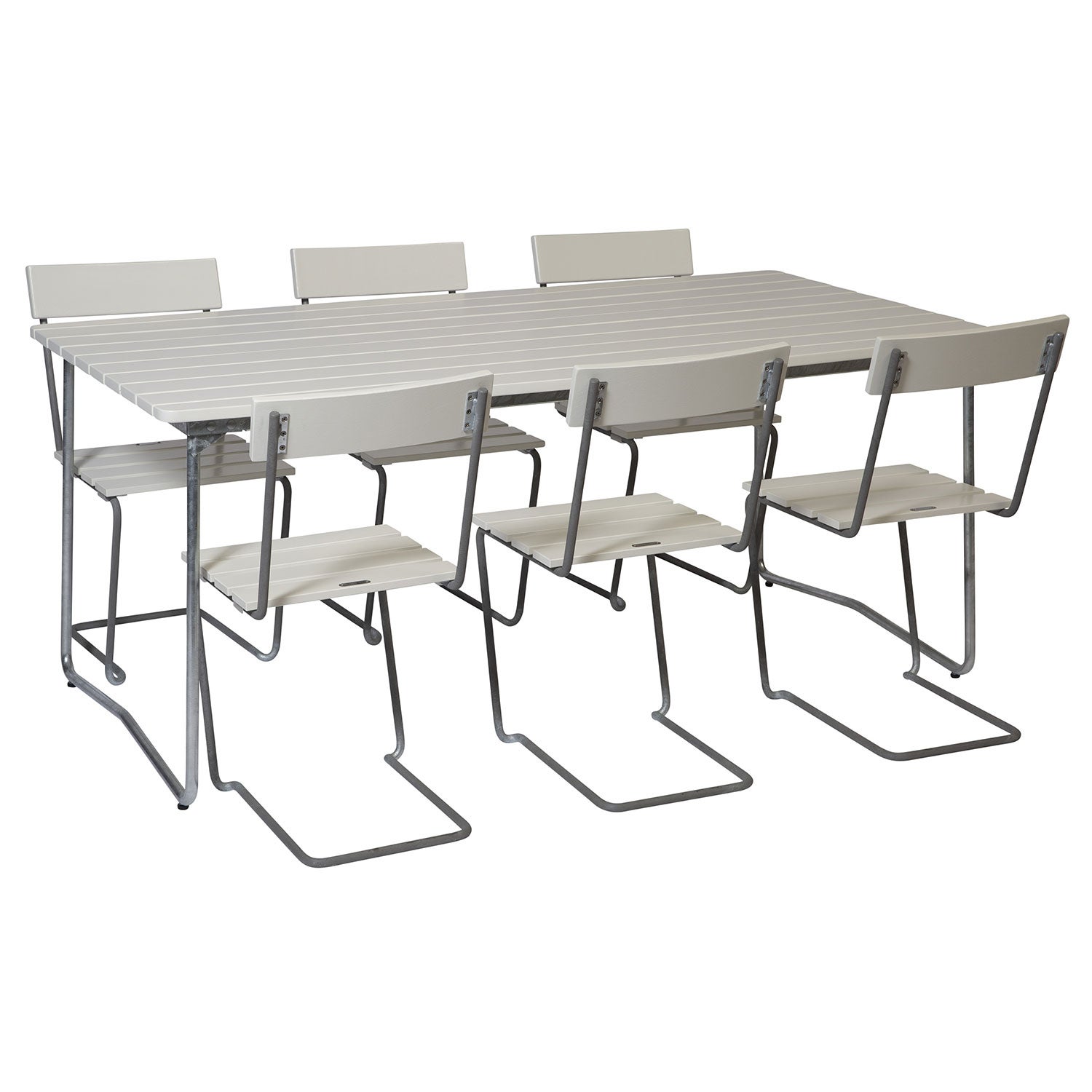 Spisegruppe B31 170 cm og stol 1 hvitlakkert eik Grythyttan Stålmöbler