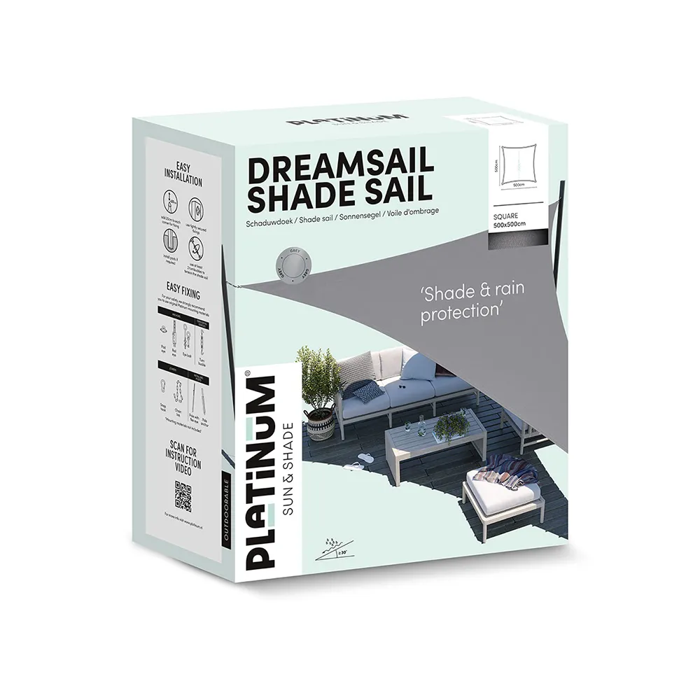 Dreamsail solseil vanntett firkantet 500x500cm grå 