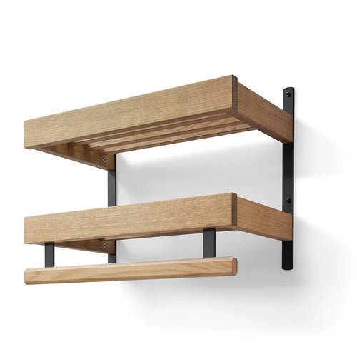 Nadja hattehylle 50 cm 2 nivåer Lakkert eik/mattsvart stål